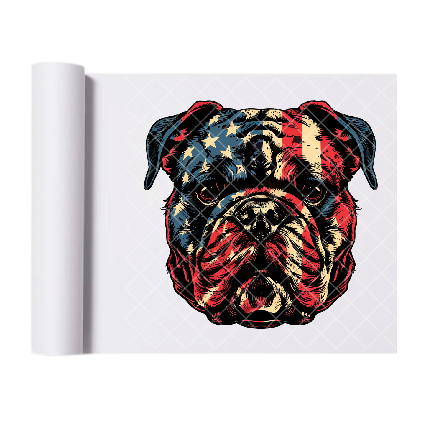 English Bulldog American Flag Face - Direct Print Film Transfer for Trendy T-Shirts, Cotton, Polyester & Blends - High-Quality Print