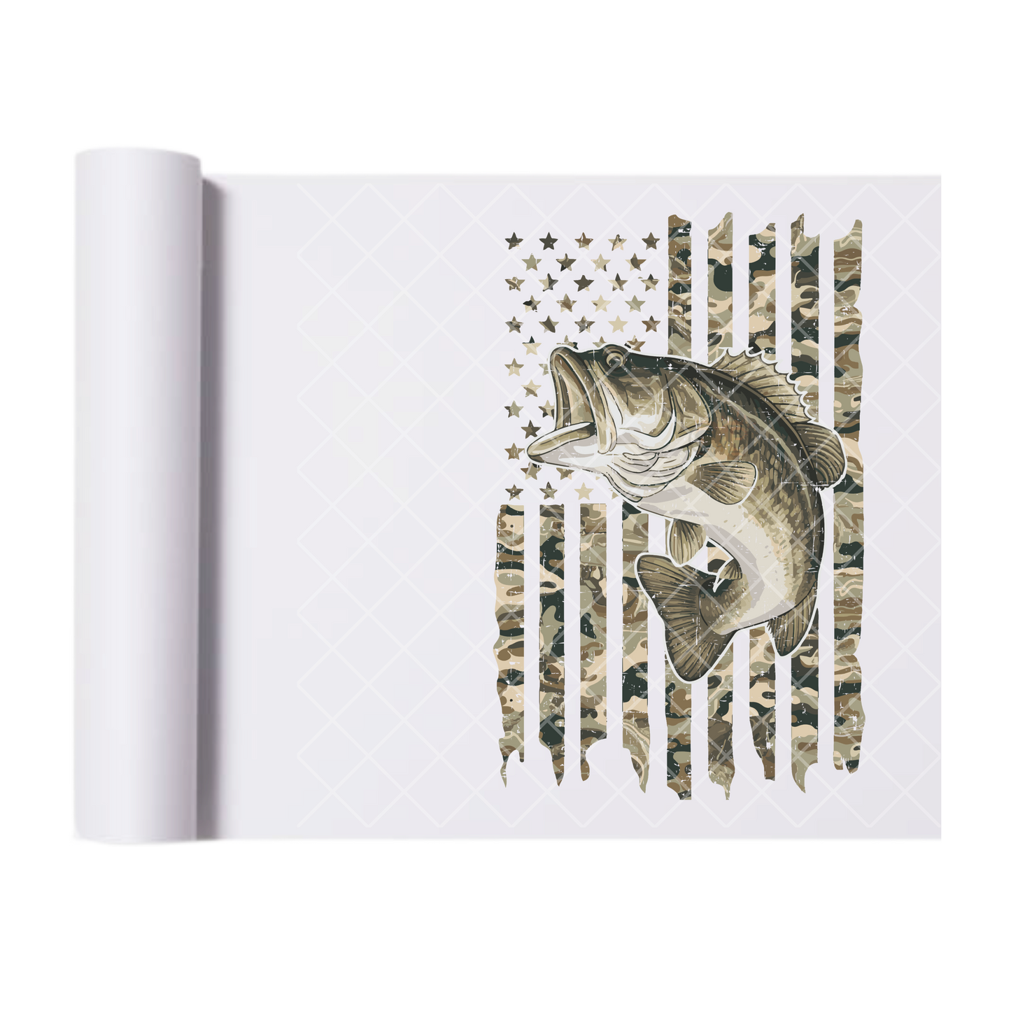 Camo Flag With Bass Fishing - Direct Print Film Transfer for Trendy T-Shirts, Cotton, Polyester & Blends - High-Quality Print