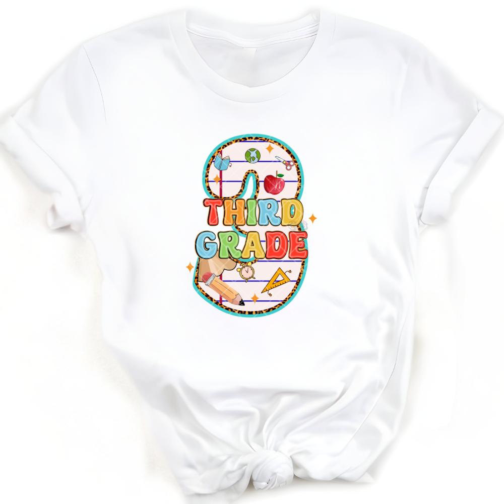 Third Grade Pencil 3 - Direct Print Film Transfer for T-Shirts, Cotton, Polyester & Blends - High-Quality Print