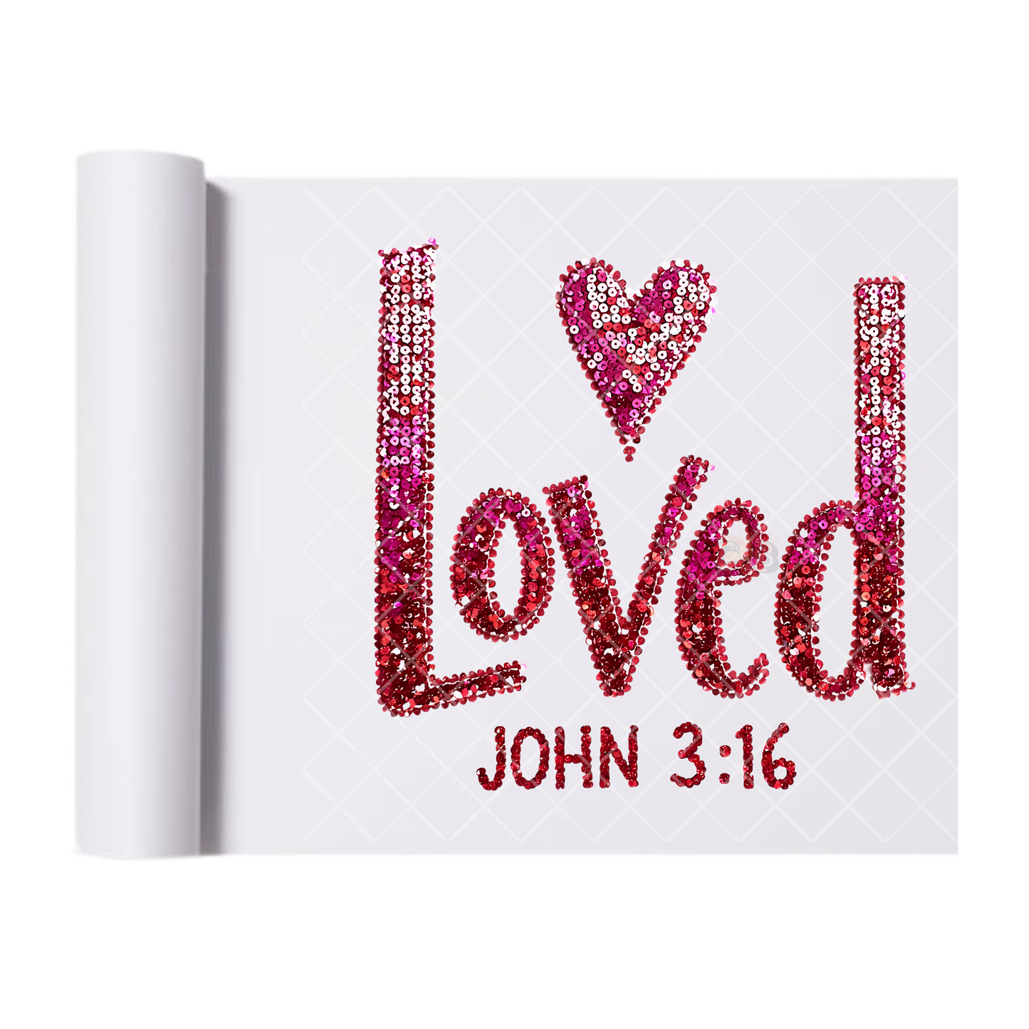 Loved John 3:16 Red Glitter - Direct Print Film Transfer for T-Shirts, Cotton, Polyester & Blends - High-Quality Print