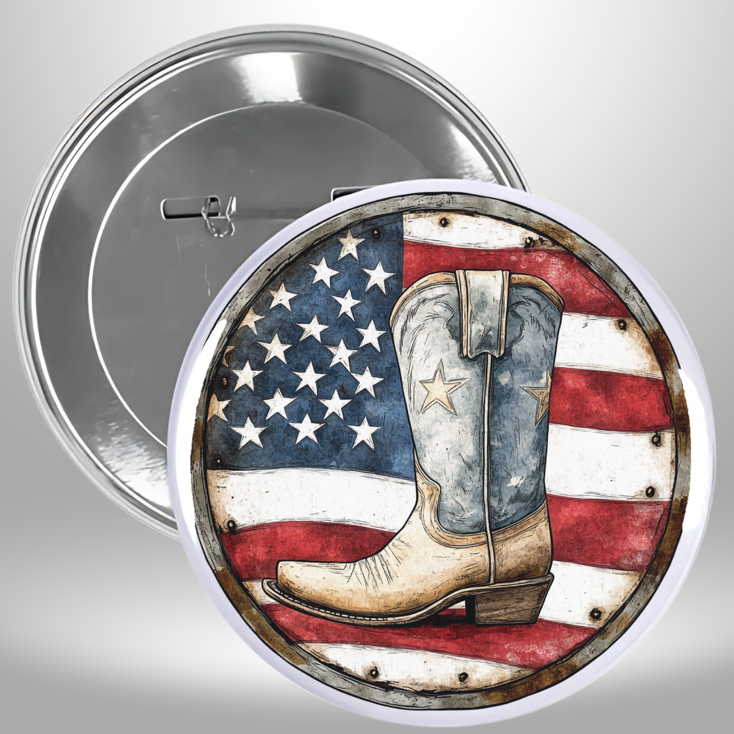 Patriotic Boots Set Of 3 Pinback Buttons