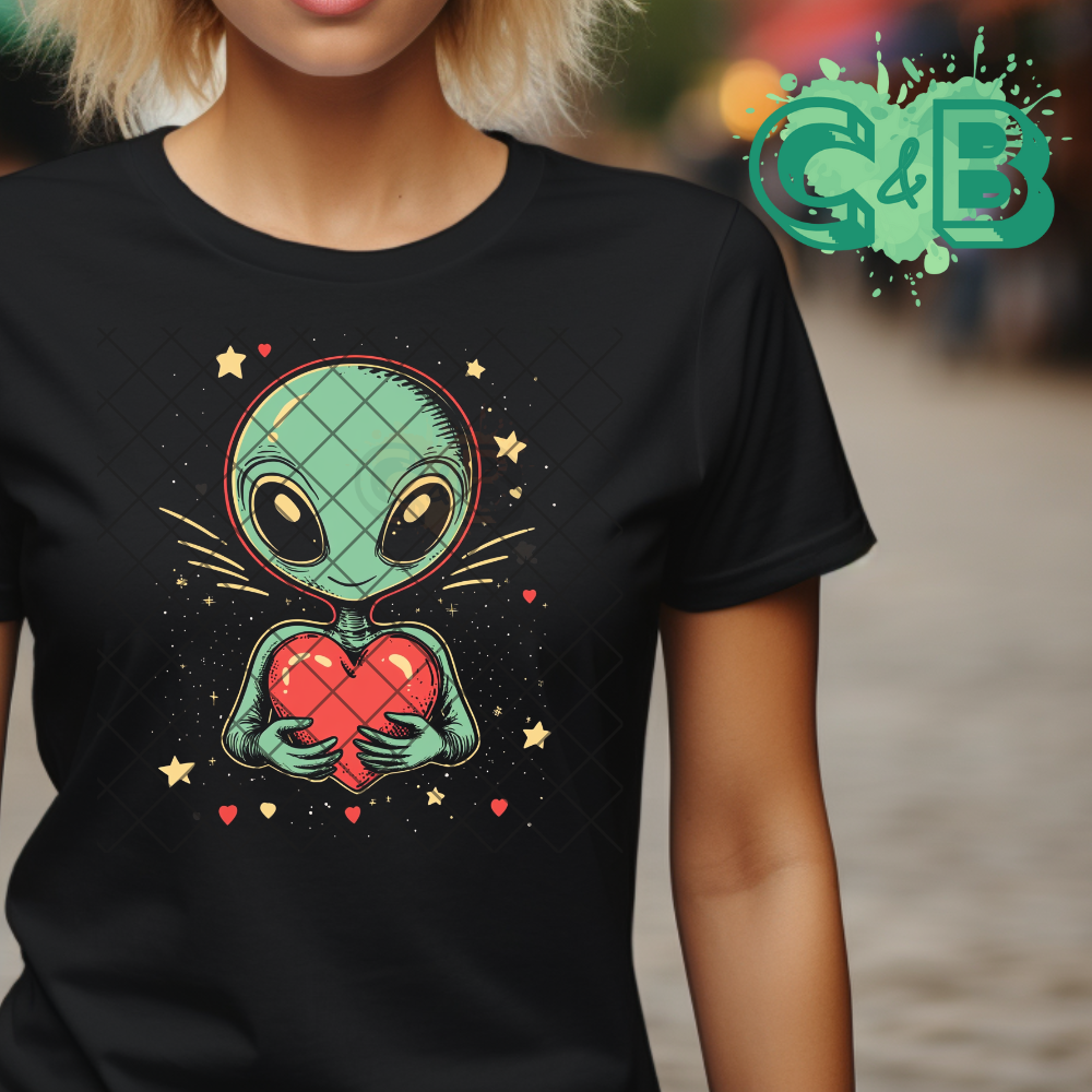Alien holding a heart PNG