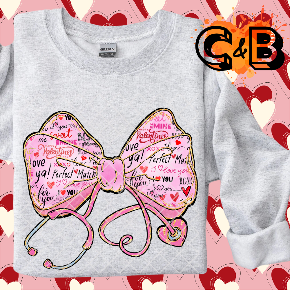 Valentine nurse pink bow stethoscope PNG