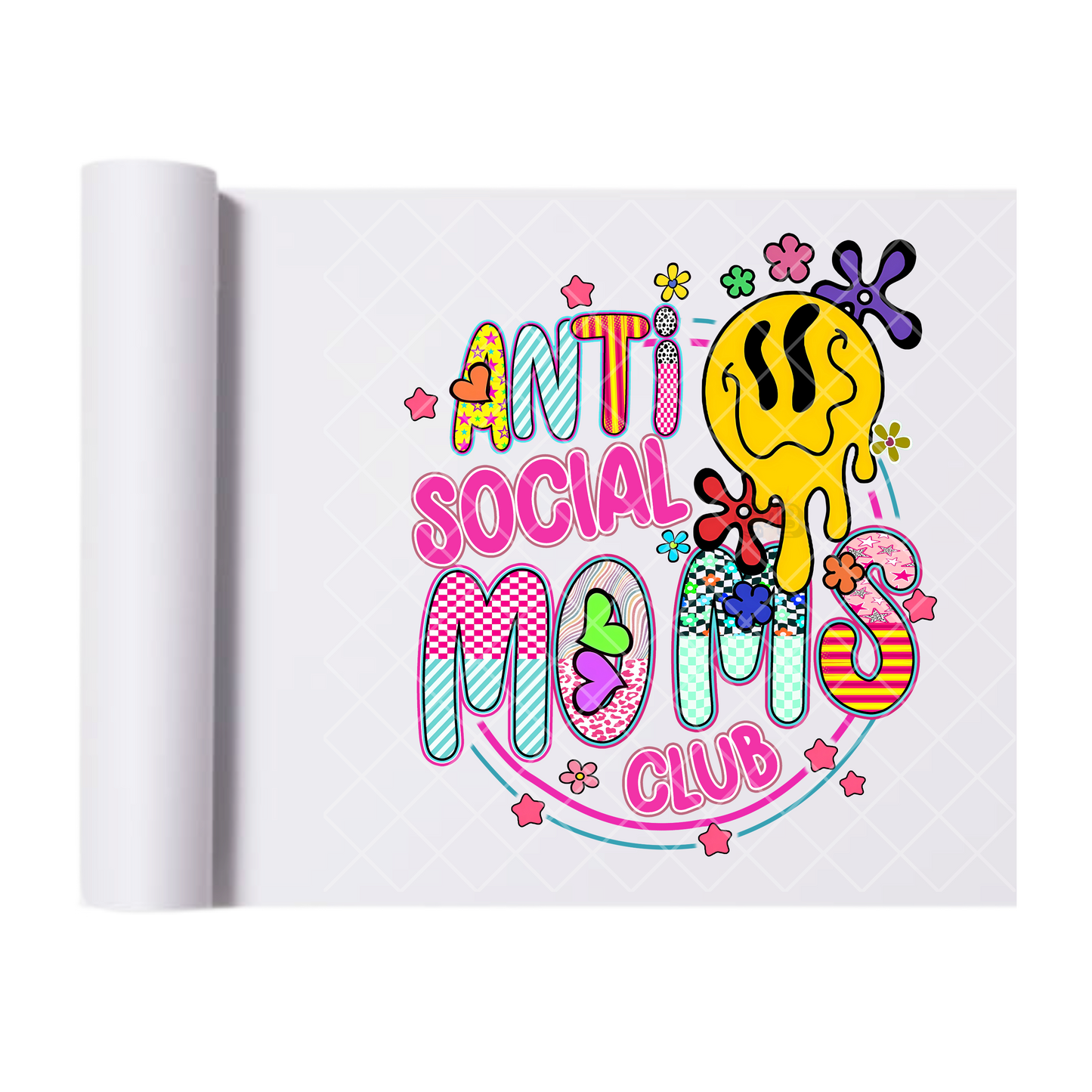 Anti Social Moms Club - Direct Print Film Transfer for T-Shirts, Cotton, Polyester & Blends - High-Quality Print