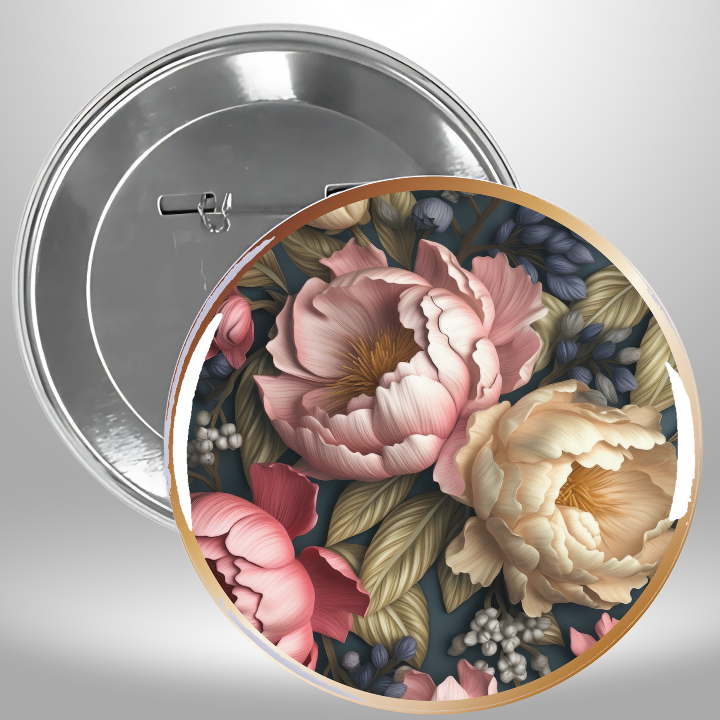 Victorian Framed Flowers Set Of 6 Pinback Buttons
