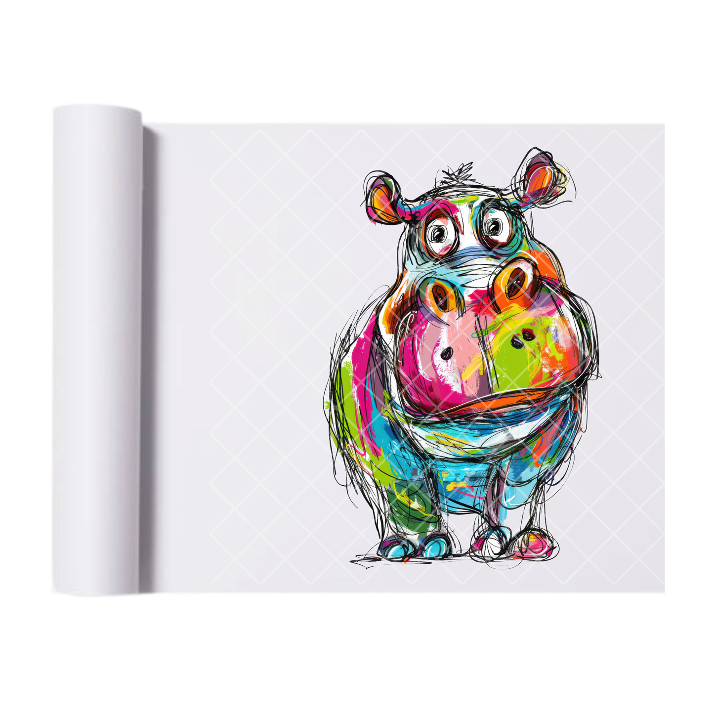 Hippo Art Painting - Direct Print Film Transfer for Trendy T-Shirts, Cotton, Polyester & Blends - High-Quality Print