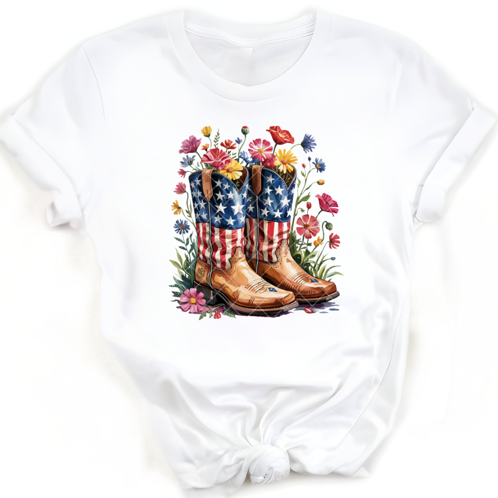 American Cowboy Boots Floral PNG