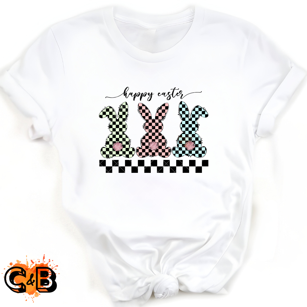 Checkered Bunnies With Tails - Direct Print Film Transfer for T-Shirts, Cotton, Polyester & Blends - High-Quality DTF Print