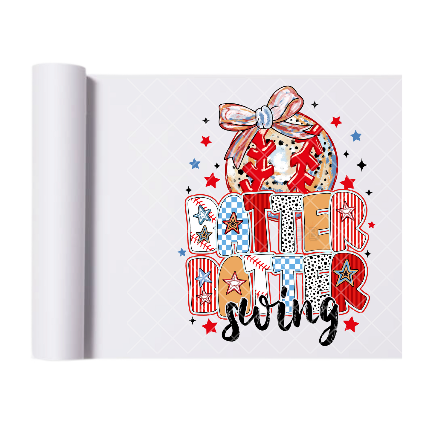 Batter Batter Swing Multi Pattern - Direct Print Film Transfer for T-Shirts, Cotton, Polyester & Blends - High-Quality Print