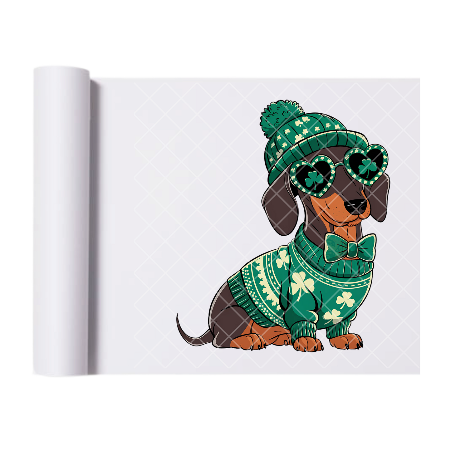 Dachshund In Green - Direct Print Film Transfer for T-Shirts, Cotton, Polyester & Blends - High-Quality DTF Print