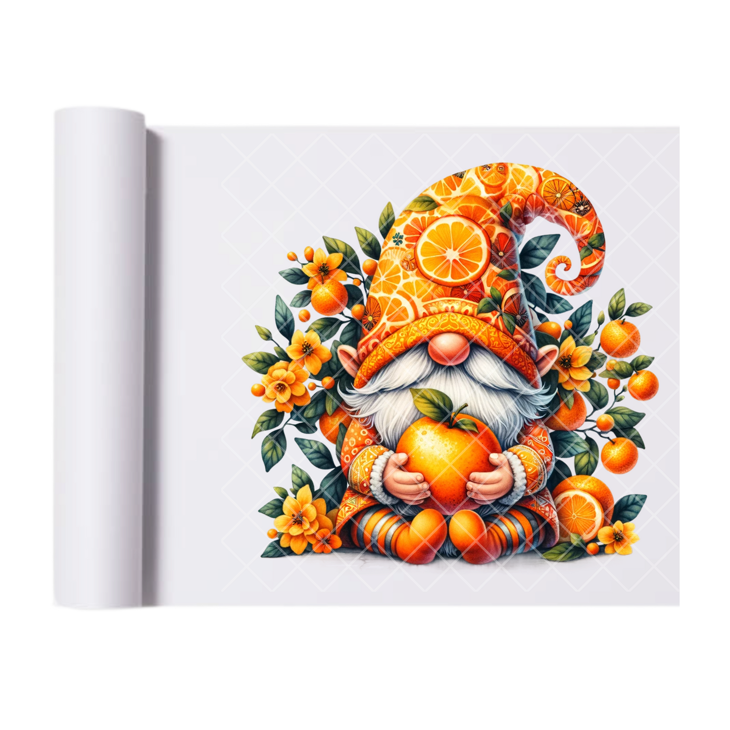 Orange Themed Gnome - Direct Print Film Transfer for T-Shirts, Cotton, Polyester & Blends - High-Quality Print