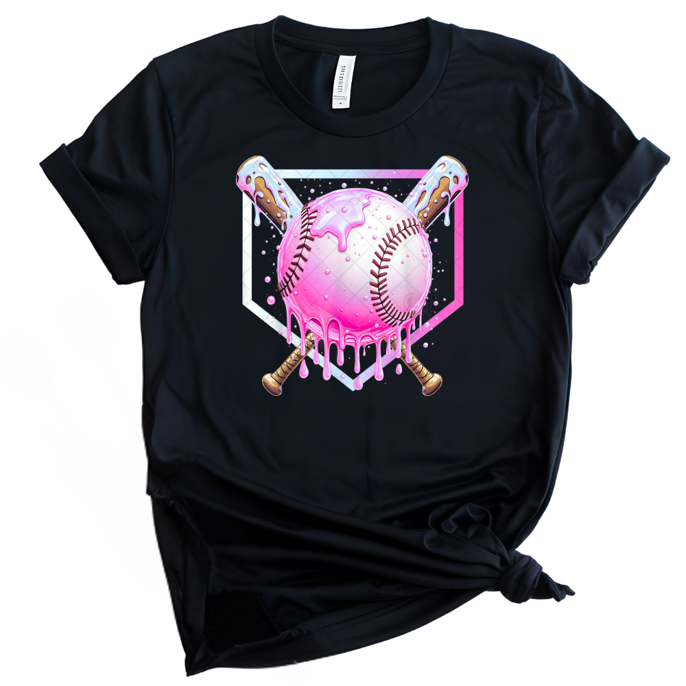 Hot Pink Drip Baseball Club - Direct Print Film Transfer for T-Shirts, Cotton, Polyester & Blends - High-Quality Print