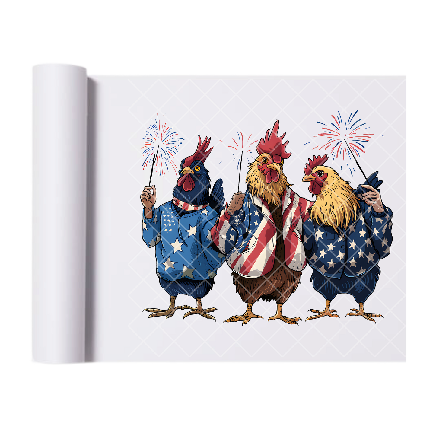Patriot Chicken Trio - Direct Print Film Transfer for Trendy T-Shirts, Cotton, Polyester & Blends - High-Quality Print