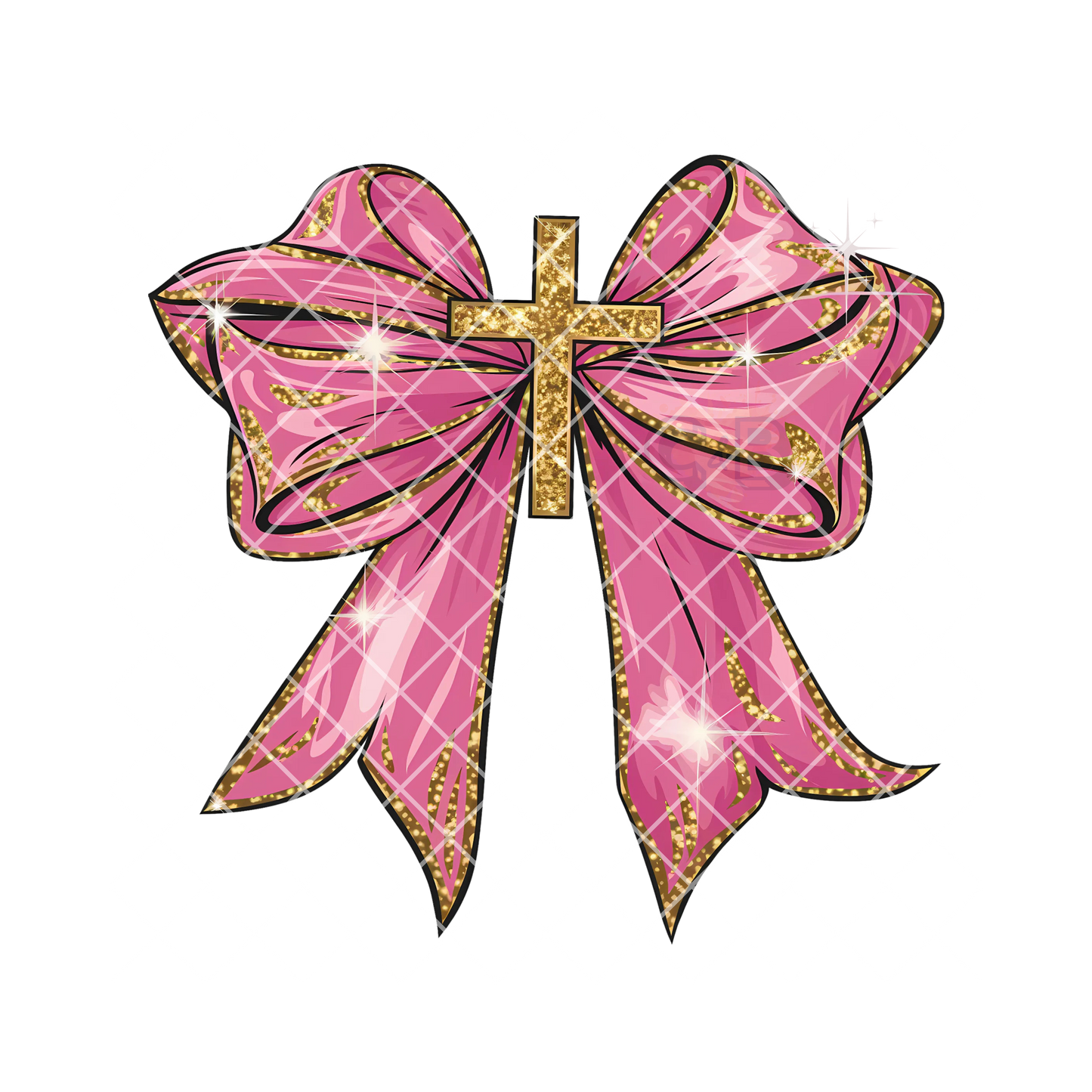 Pink gold bow with cross PNG