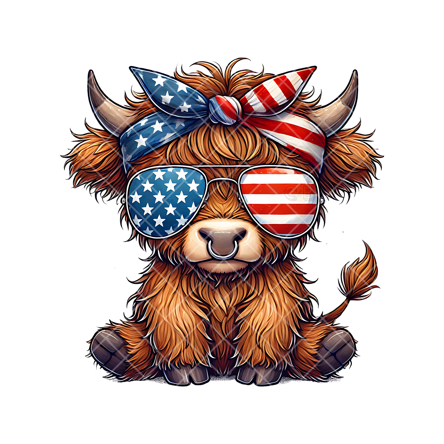 Highland Cow Patriotic Glasses PNG