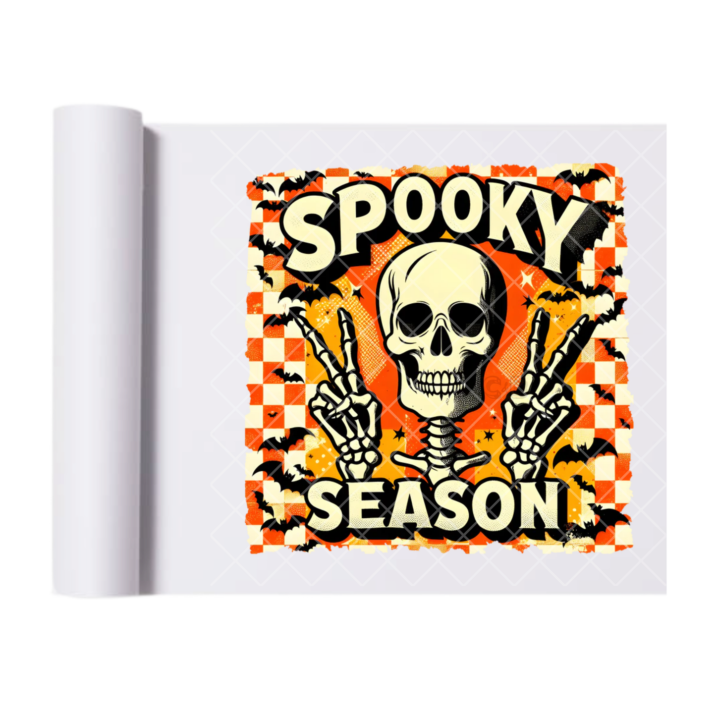 Spooky Season Orange Checker - Ready To Press Print Transfer for Apparel, Cotton, Polyester & Blends - High-Quality Print- Commercial Grade