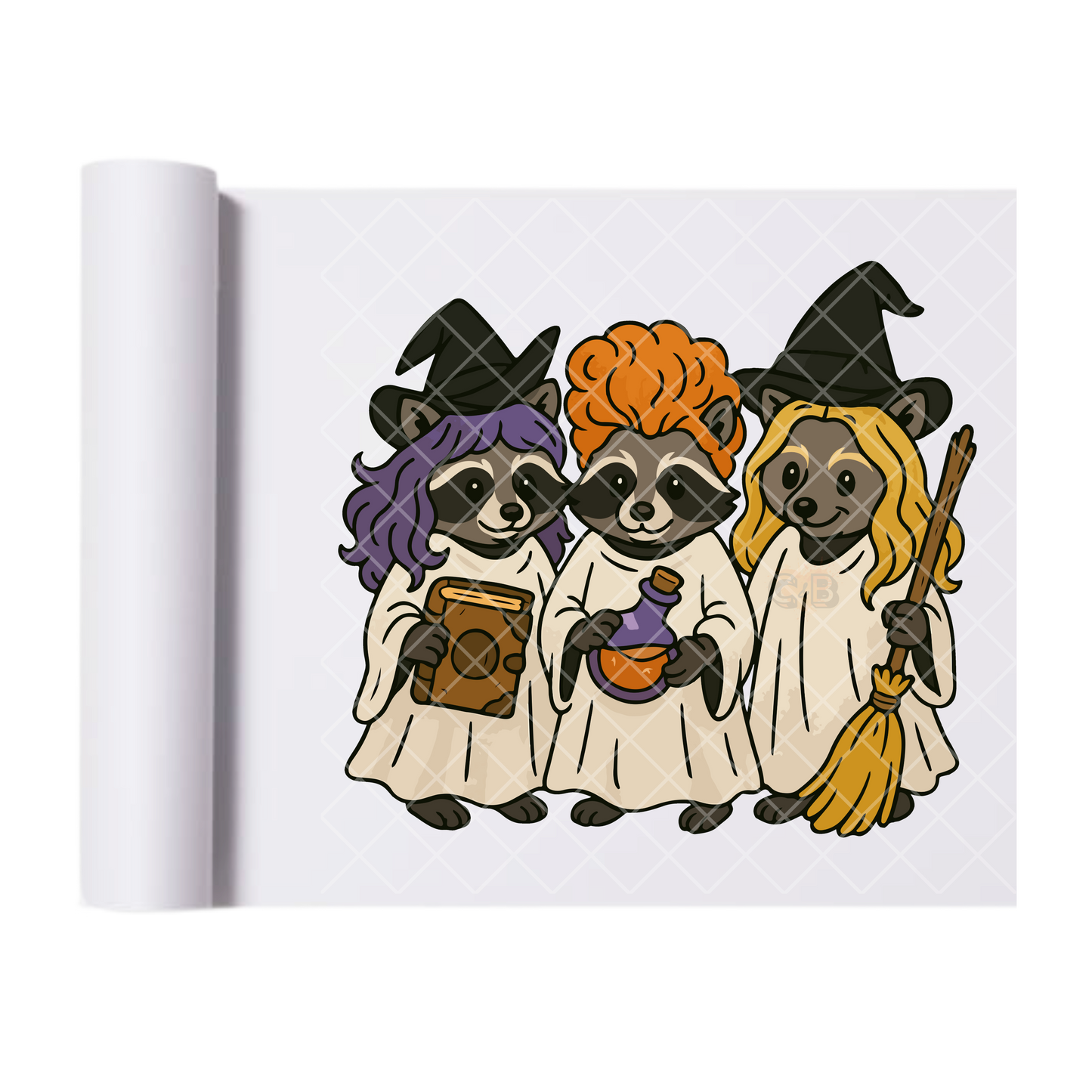 Halloween Raccoons - Ready To Press Print Transfer for Apparel, Cotton, Polyester & Blends - High-Quality Print- Commercial Grade