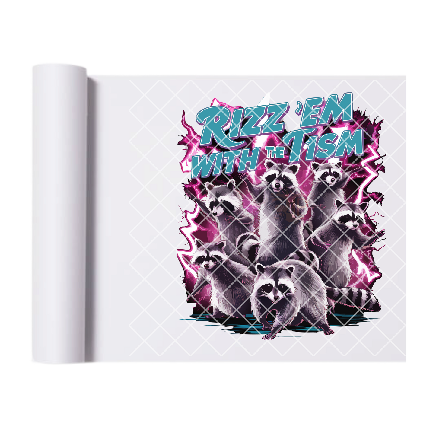 Rizz’em raccoon flash DTF film t shirt transfer
