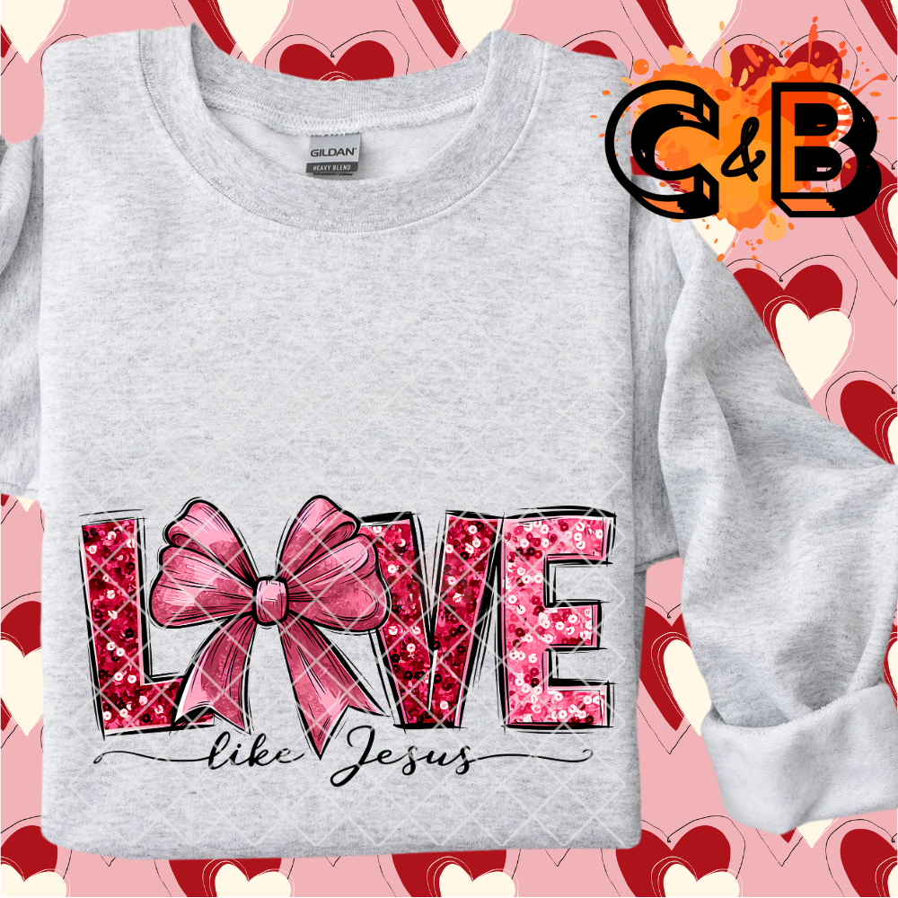 Red glitter love like Jesus bow PNG