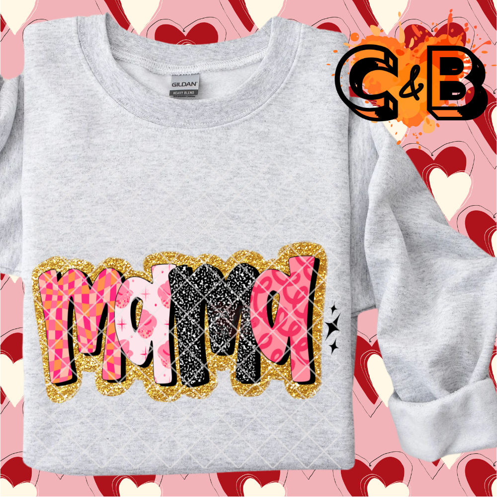 Mama gold border multi pattern glam DTF film t shirt transfer