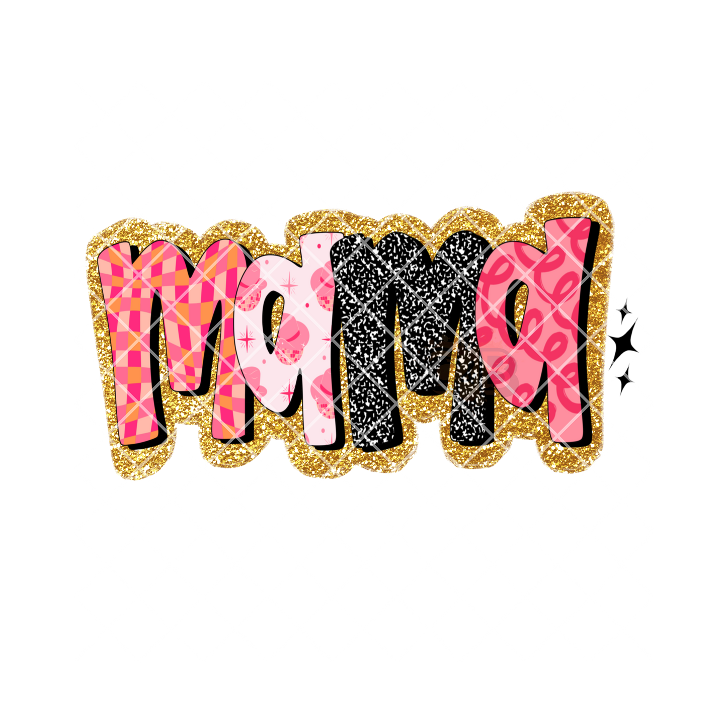 Mama gold border multi pattern glam PNG