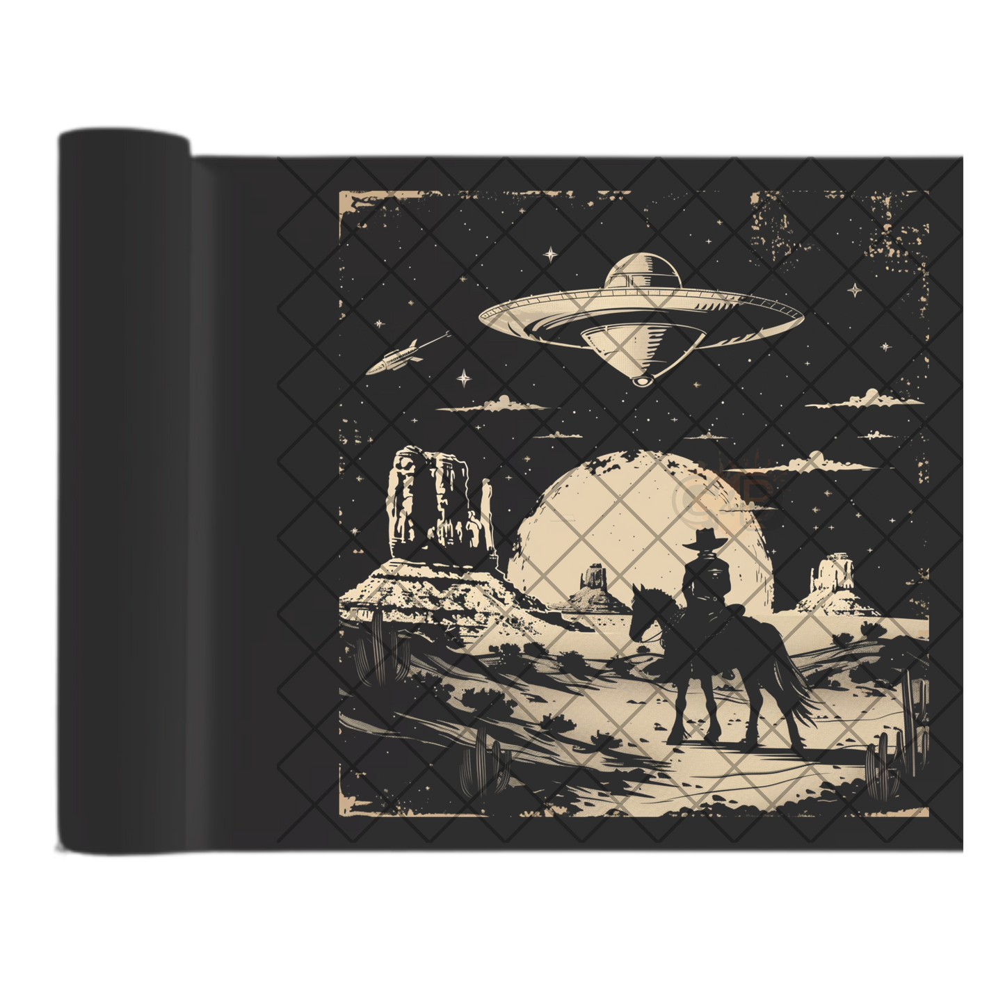 Black n white cowboy ufo DTF transfer-high quality transfer for printing