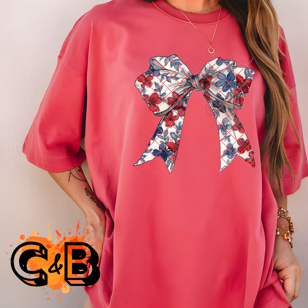 Floral bow sketch illustration DTF transfer-high quality transfer for printing