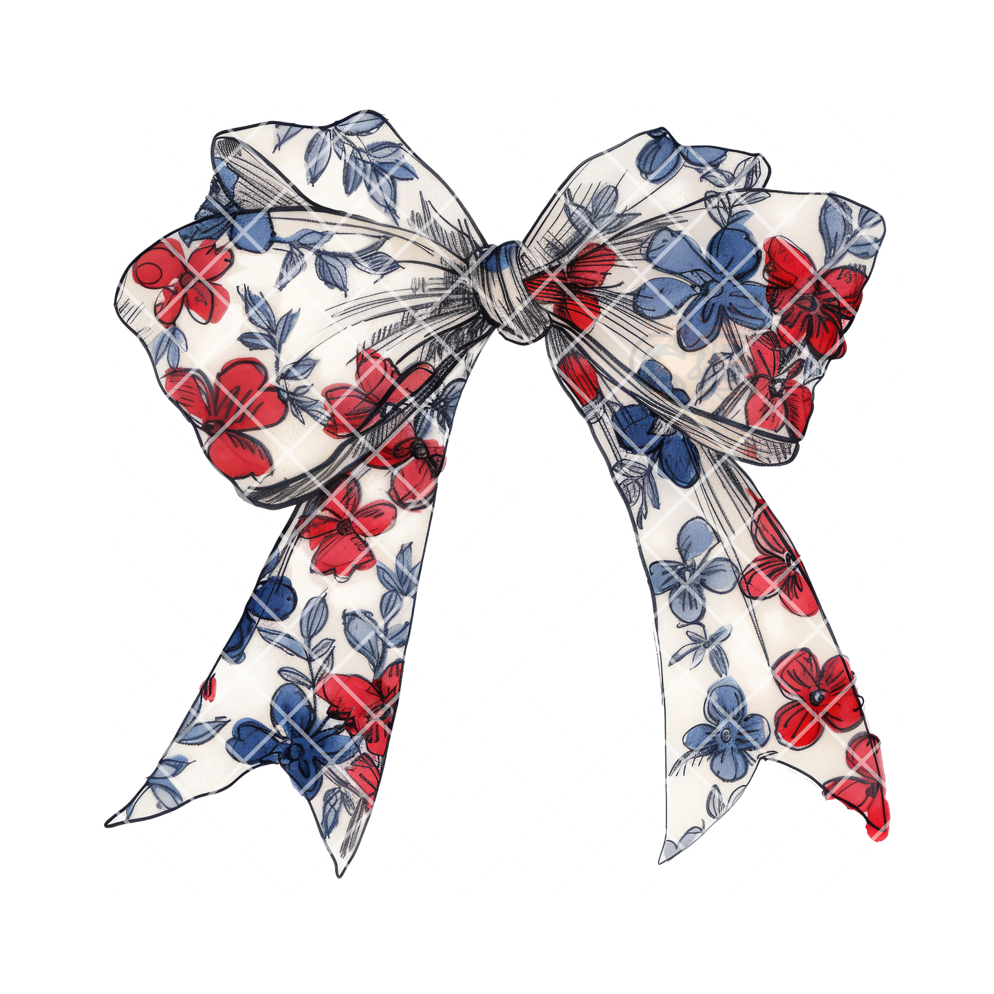 Floral bow sketch illustration DTF transfer-high quality transfer for printing