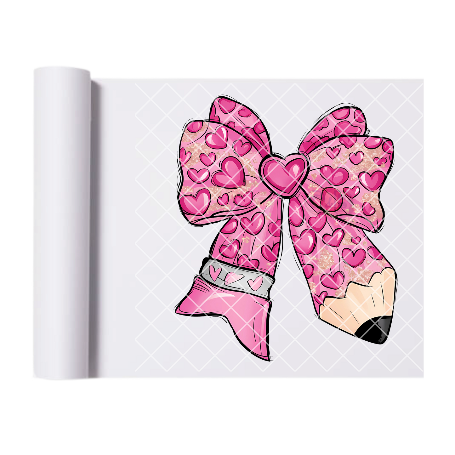 Pink pencil bow with hearts DTF transfer-high quality transfer for printing
