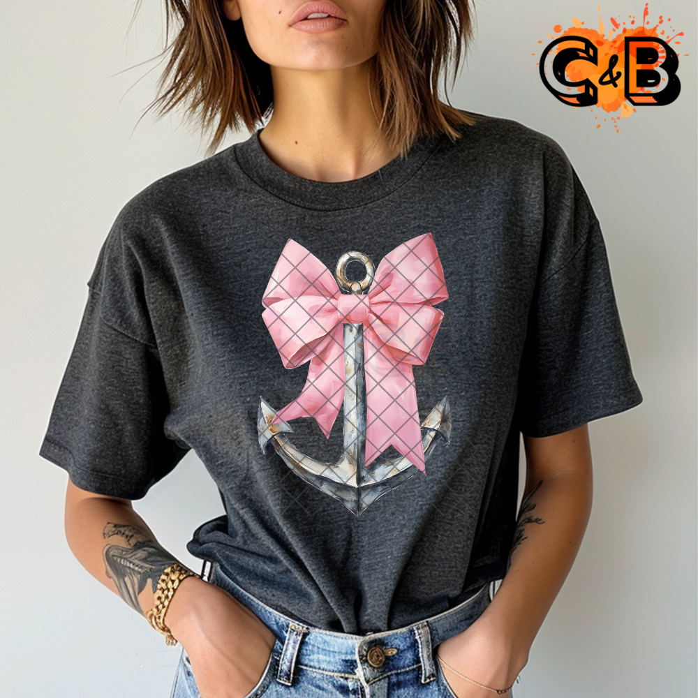 Anchor With Pink Bow PNG