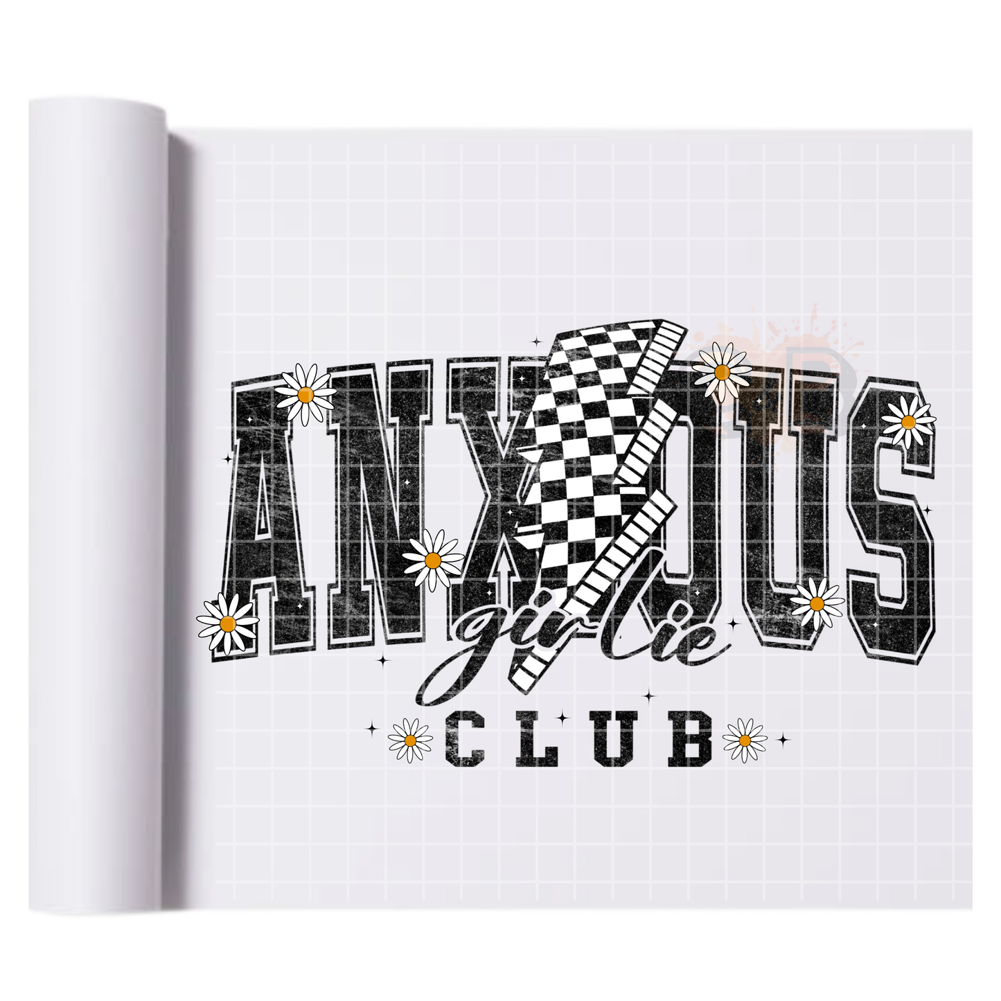 Anxious Retro Checkered Bolt DTF Transfer