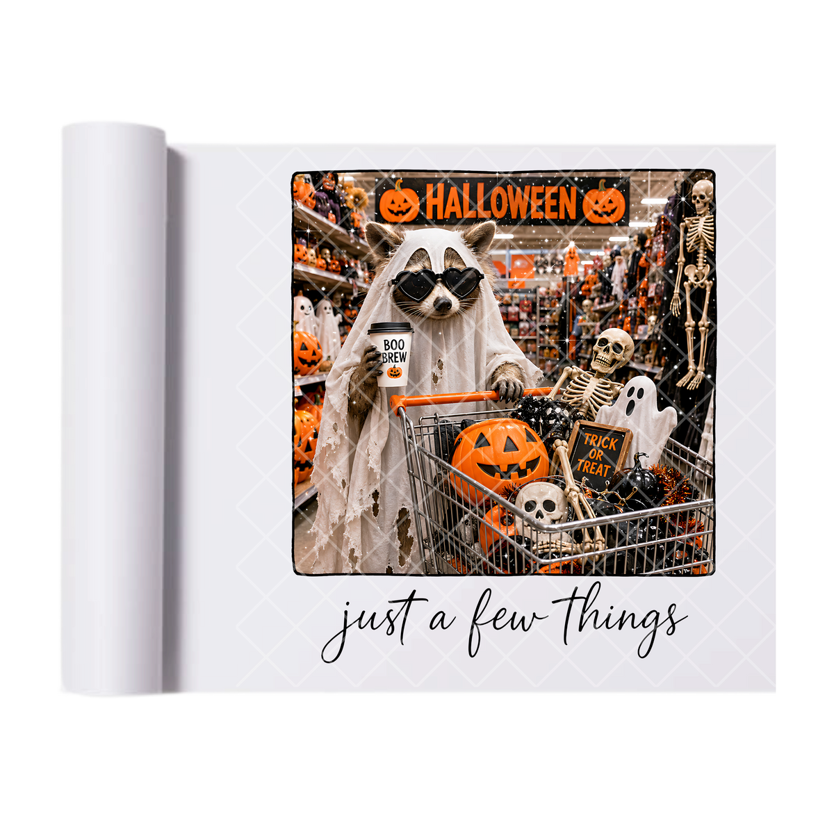 Just A Few Things Halloween Shopping - Ready To Press Print Transfer for Apparel, Cotton, Polyester & Blends - High-Quality Print- Commercial Grade