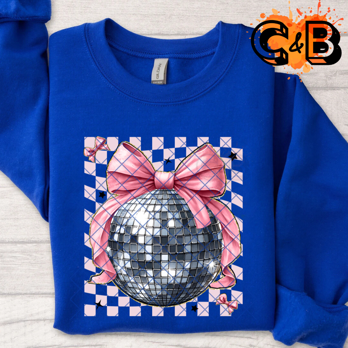 Large disco ball with pink bow film t shirt transfer