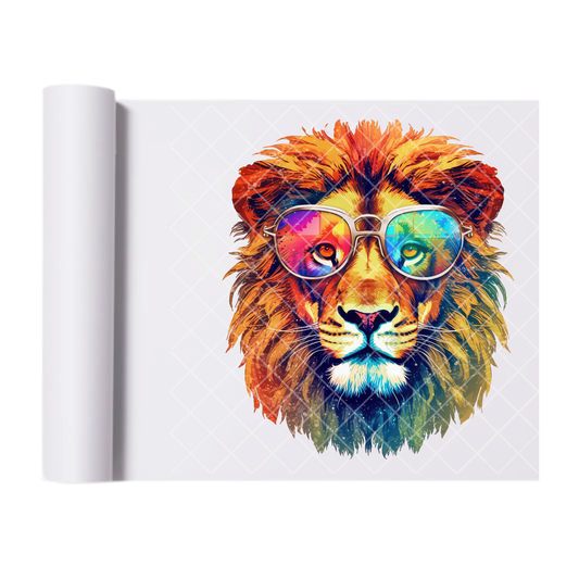 Lion With Officer Shades - Direct Print Film Transfer for Trendy T-Shirts, Cotton, Polyester & Blends - High-Quality Print