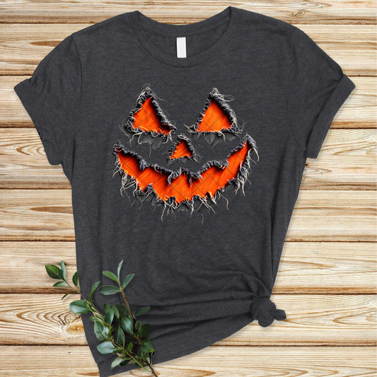 Frayed Fabric Jack-o’-Lantern Face - Premium Graphic T-Shirt for Casual Wear
