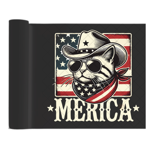 Merica cowboy Cat - Direct Print Film Transfer for Trendy T-Shirts, Cotton, Polyester & Blends - High-Quality Print