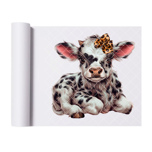 Cute Calf Leopard Bow - Direct Print Film Transfer for Trendy T-Shirts, Cotton, Polyester & Blends - High-Quality Print