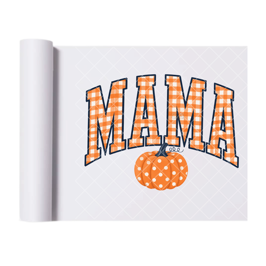 Orange Checkered Mama and Pumpkin - Ready To Press Print Transfer for Apparel, Cotton, Polyester & Blends - High-Quality Print- Commercial Grade