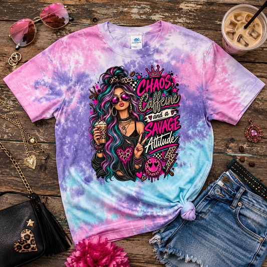 Chaos and Caffeine Pink and Blue Hair - Premium Graphic T-Shirt for Casual Wear