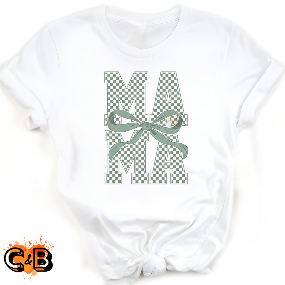 Checkered Mama Green Bow PNG