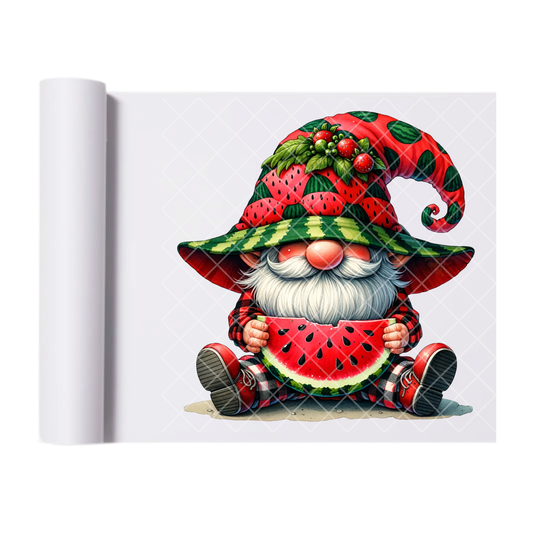 Watermelon Themed Gnome - Direct Print Film Transfer for T-Shirts, Cotton, Polyester & Blends - High-Quality Print