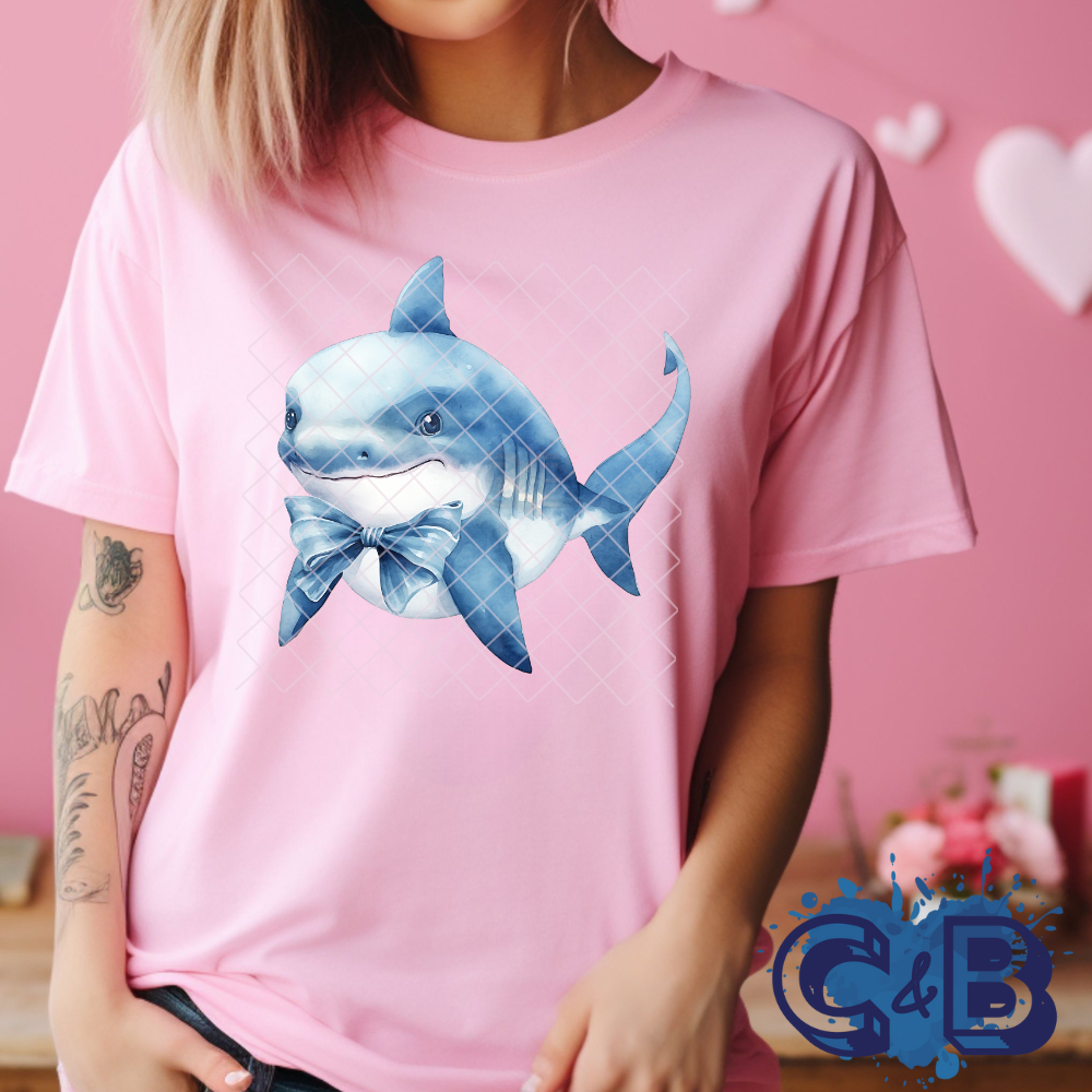 Fat shark with blue bow DTF transfer-high quality transfer for printing