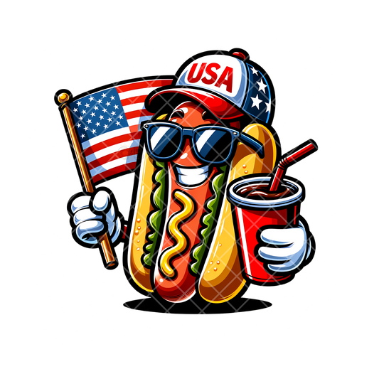 USA Hotdog Guy With Flag PNG