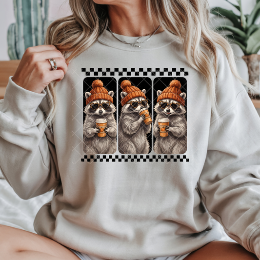 Cozy Raccoon with Beanie - Premium Graphic T-Shirt for Casual Wear