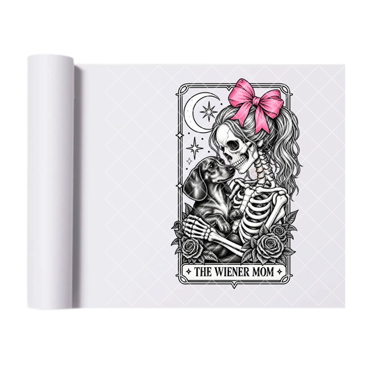 The Weiner Dog Mom Skelly - Ready To Press Print Transfer for Apparel, Cotton, Polyester & Blends - High-Quality Print- Commercial Grade