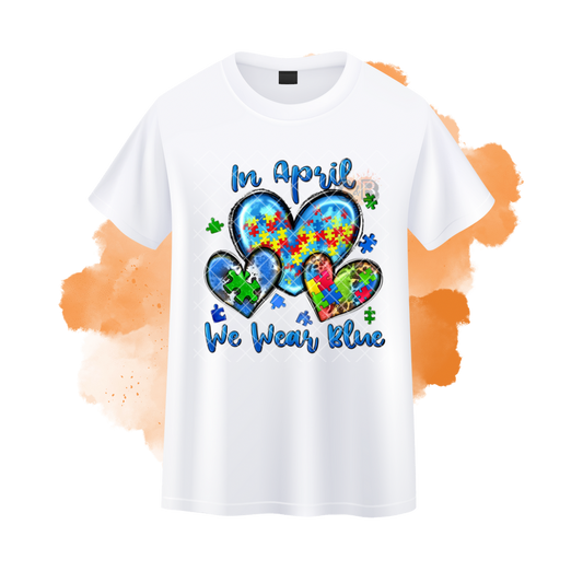 Wear Blue In April Hearts Autism Awareness T-Shirt