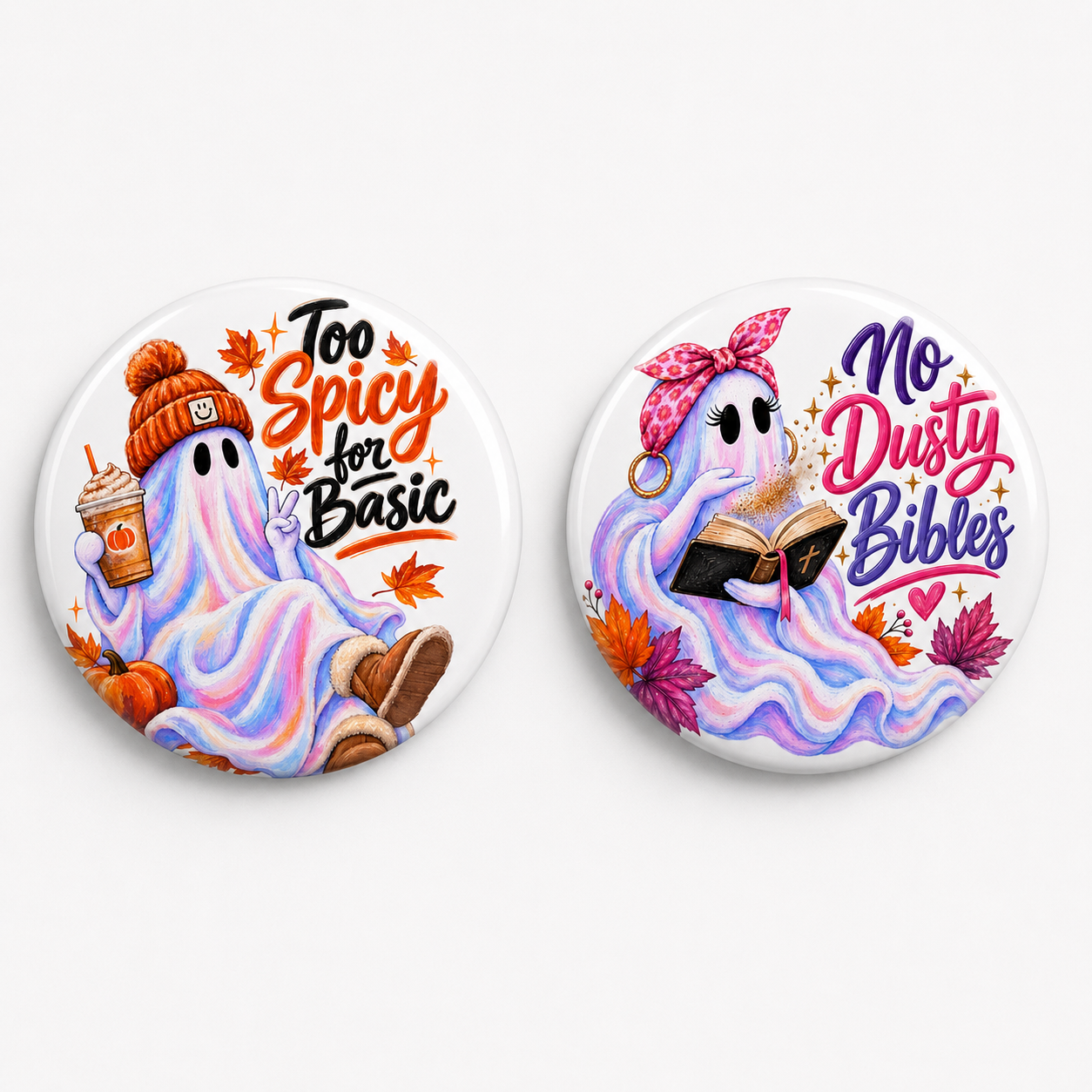 Spicy Ghost & Bible Ghost Pinback Buttons 2-Pack