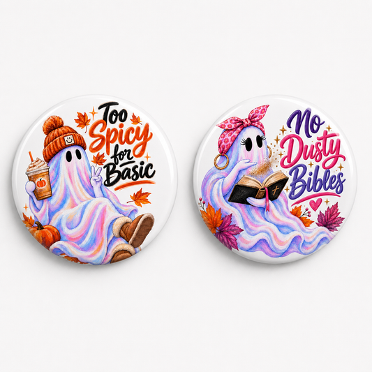 Spicy Ghost & Bible Ghost Pinback Buttons 2-Pack