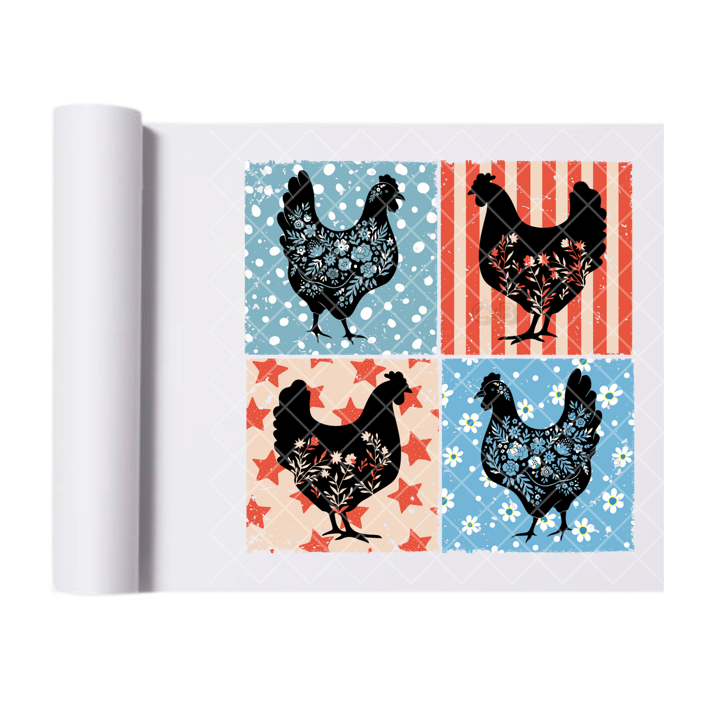 Clucking Pattern Patriotic - Direct Print Film Transfer for Trendy T-Shirts, Cotton, Polyester & Blends - High-Quality Print