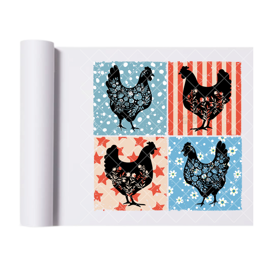 Clucking Pattern Patriotic - Direct Print Film Transfer for Trendy T-Shirts, Cotton, Polyester & Blends - High-Quality Print